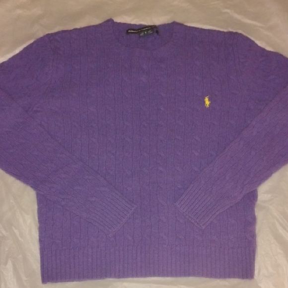 Ralph Lauren Sport Tops - Polo by Ralph Lauren Purple Cable Crewneck Sweater with Yellow Pony